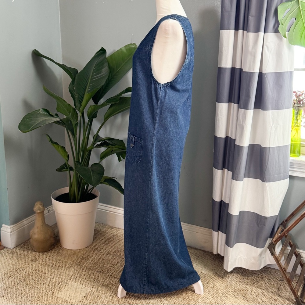 Vintage 90s Denim Button Down Jumper Dress Size Small - Picture 3 of 8